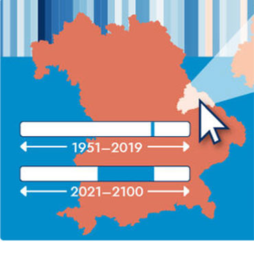 Grafik des Klimainformationssystems; Das Bild zeigt Bayern und Warmind-stripes